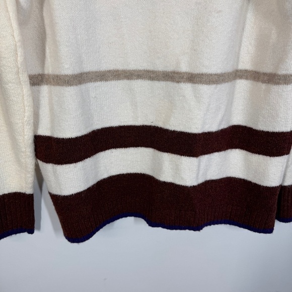 EXUS Striped Knit Sweater V-Neck Brown Cream Blue Size M Women’s Casual Pullover - Picture 12 of 13